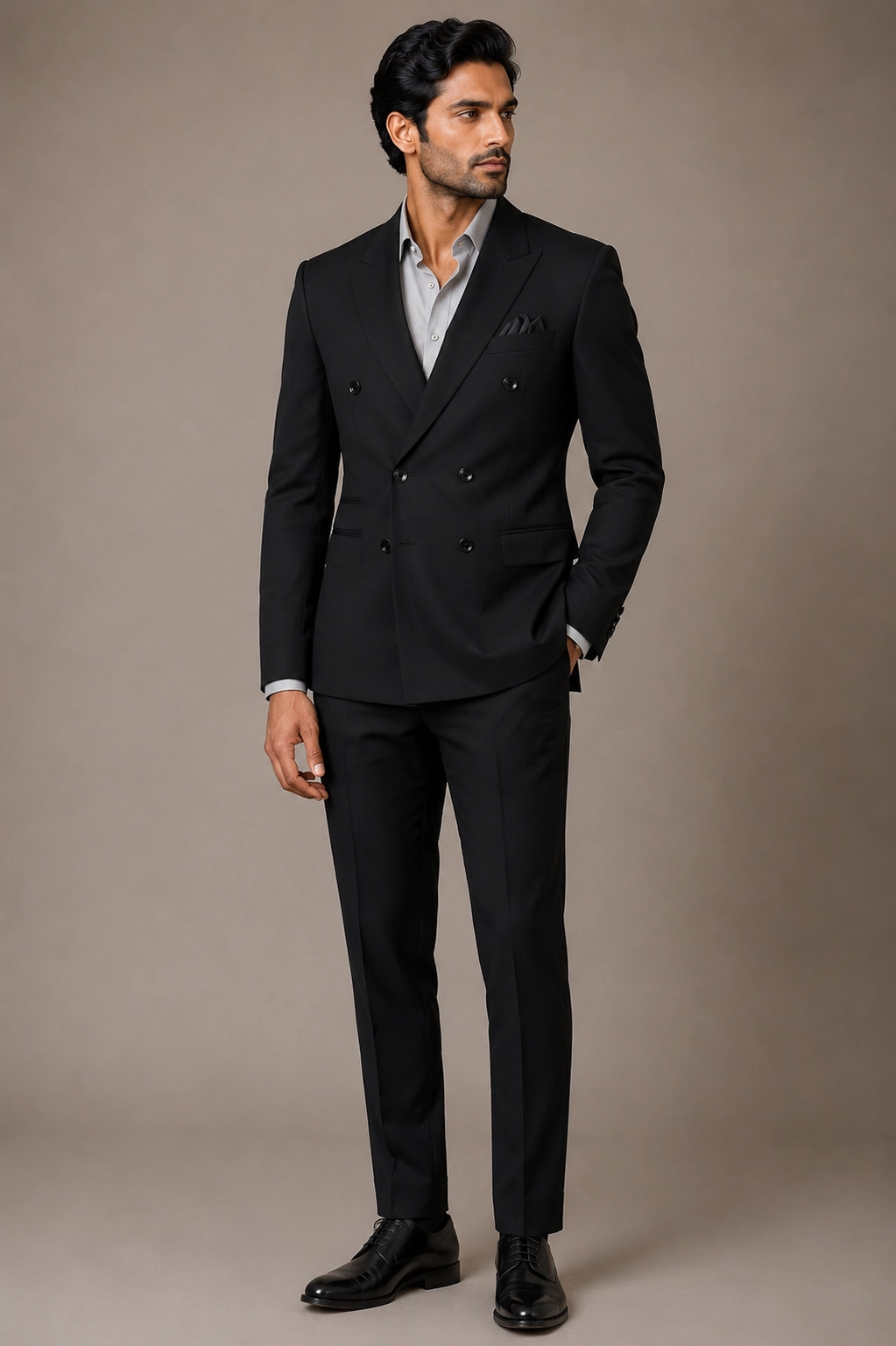 Premium Black Double-Breasted Slim Fit Suit