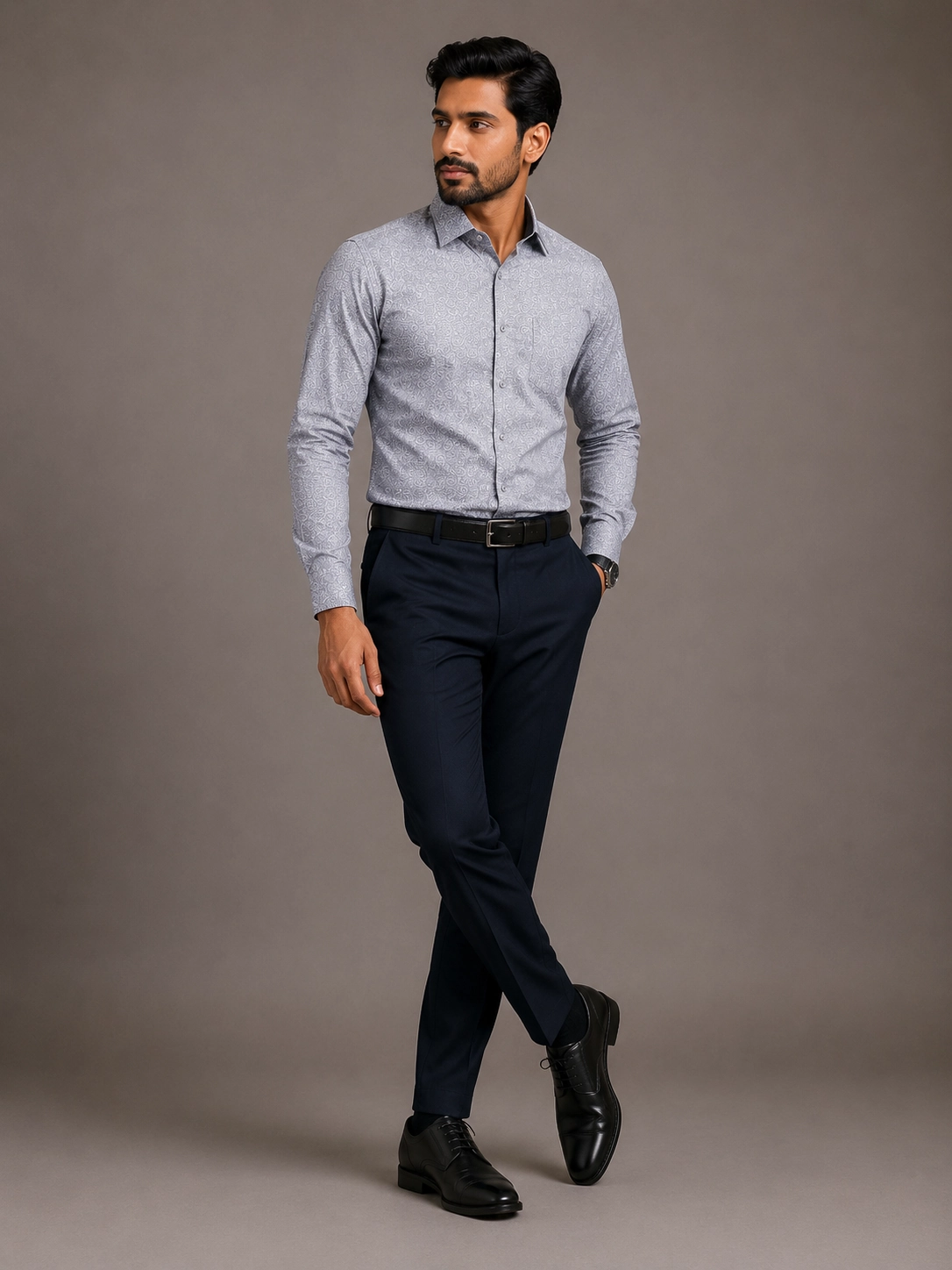 Light Grey Textured Printed Formal Shirt