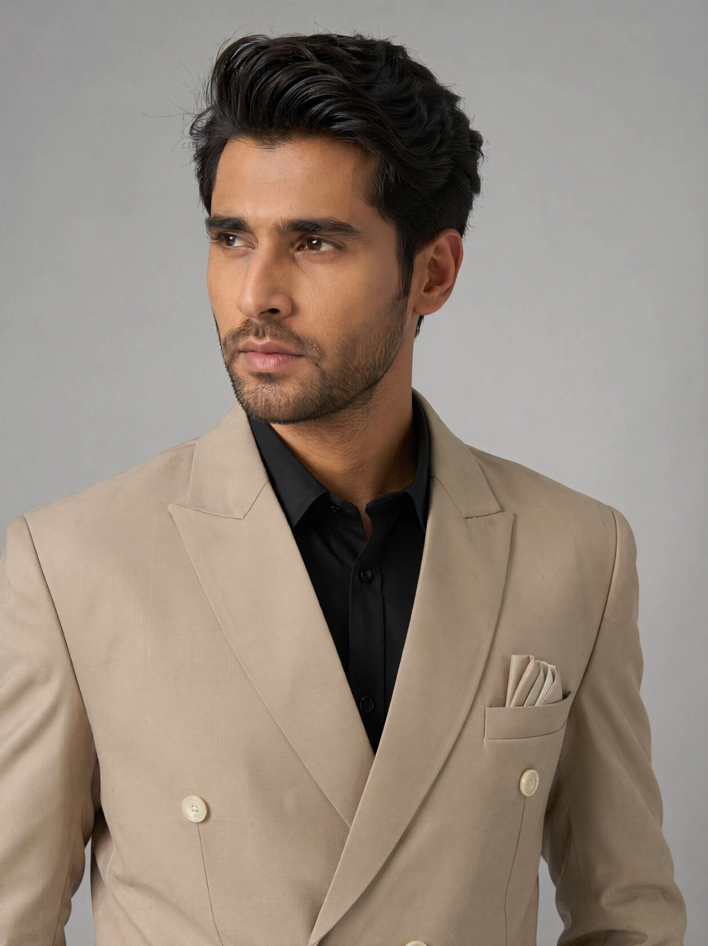 Sand Beige Slim-Fit Double-Breasted Suit 