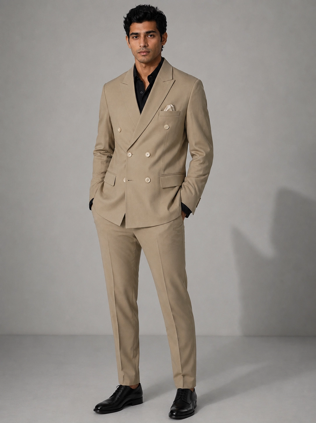 Sand Beige Slim-Fit Double-Breasted Suit  hover