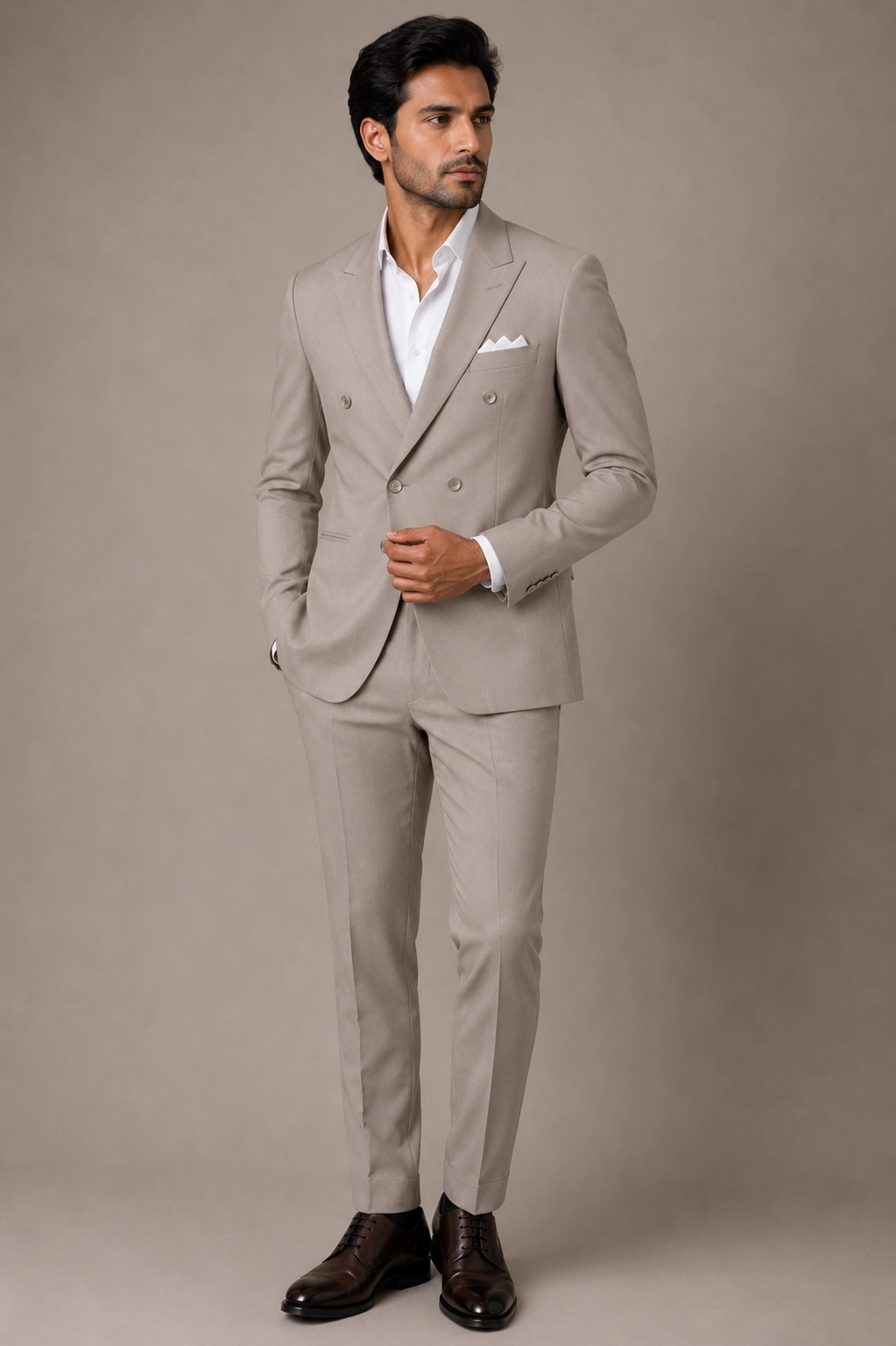 Taupe Double-Breasted Suit - Slim Fit Modern Tailored Two-Piece