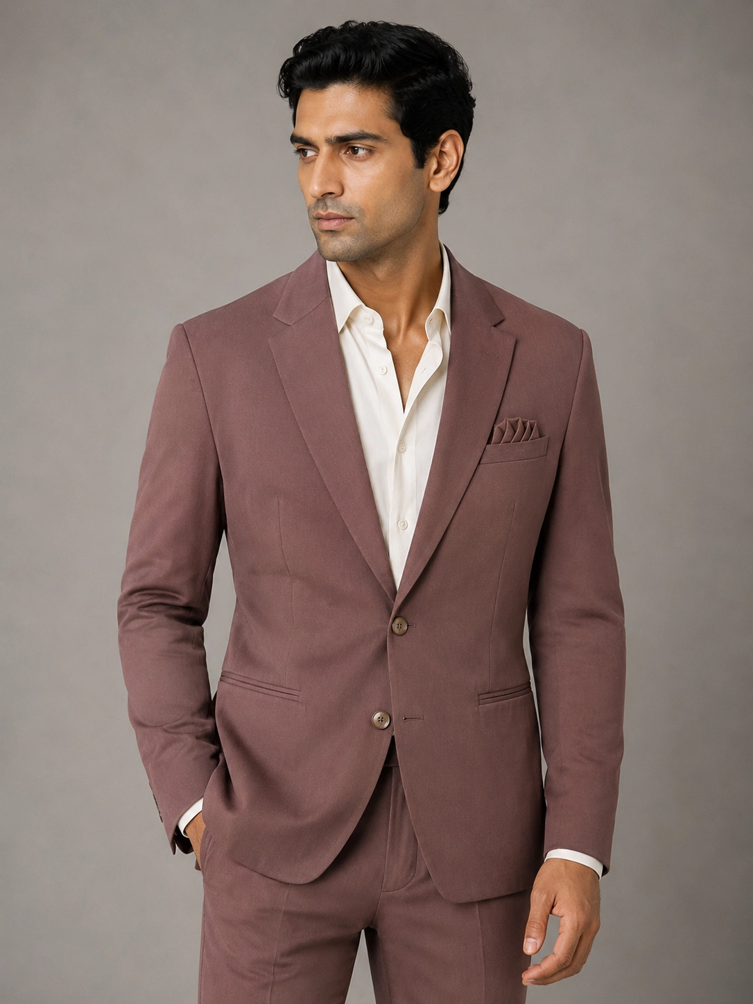 Rosewood Mauve Heavy Raw Silk Two-Piece Suit