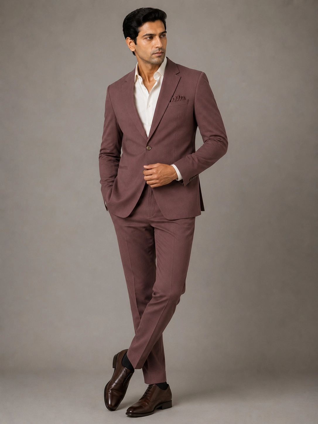 Rosewood Mauve Heavy Raw Silk Two-Piece Suit hover
