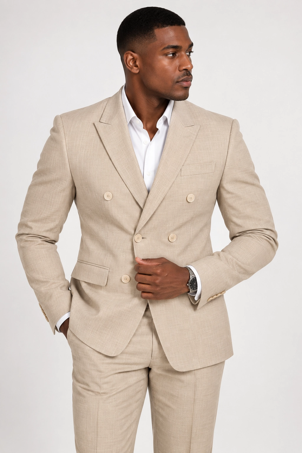 Champagne Beige Double-Breasted Suit