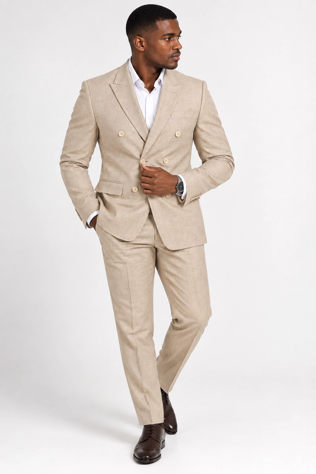 Champagne Beige Double-Breasted Suit