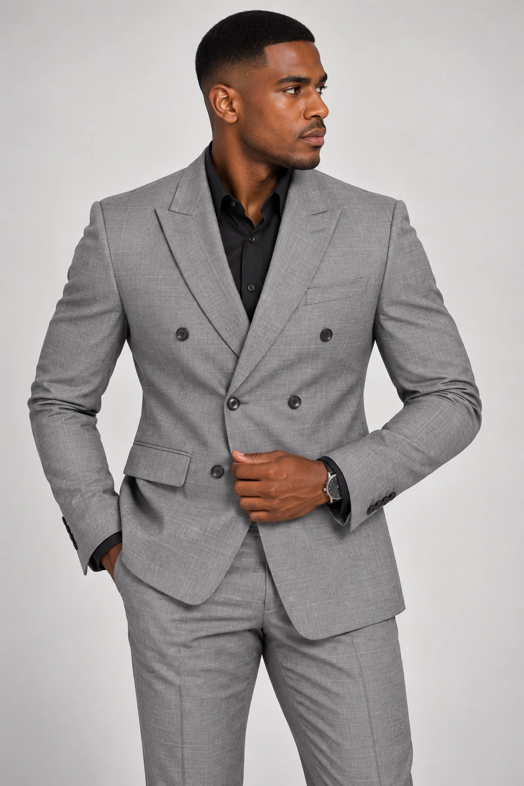 Silver Grey Double-Breasted Suit
