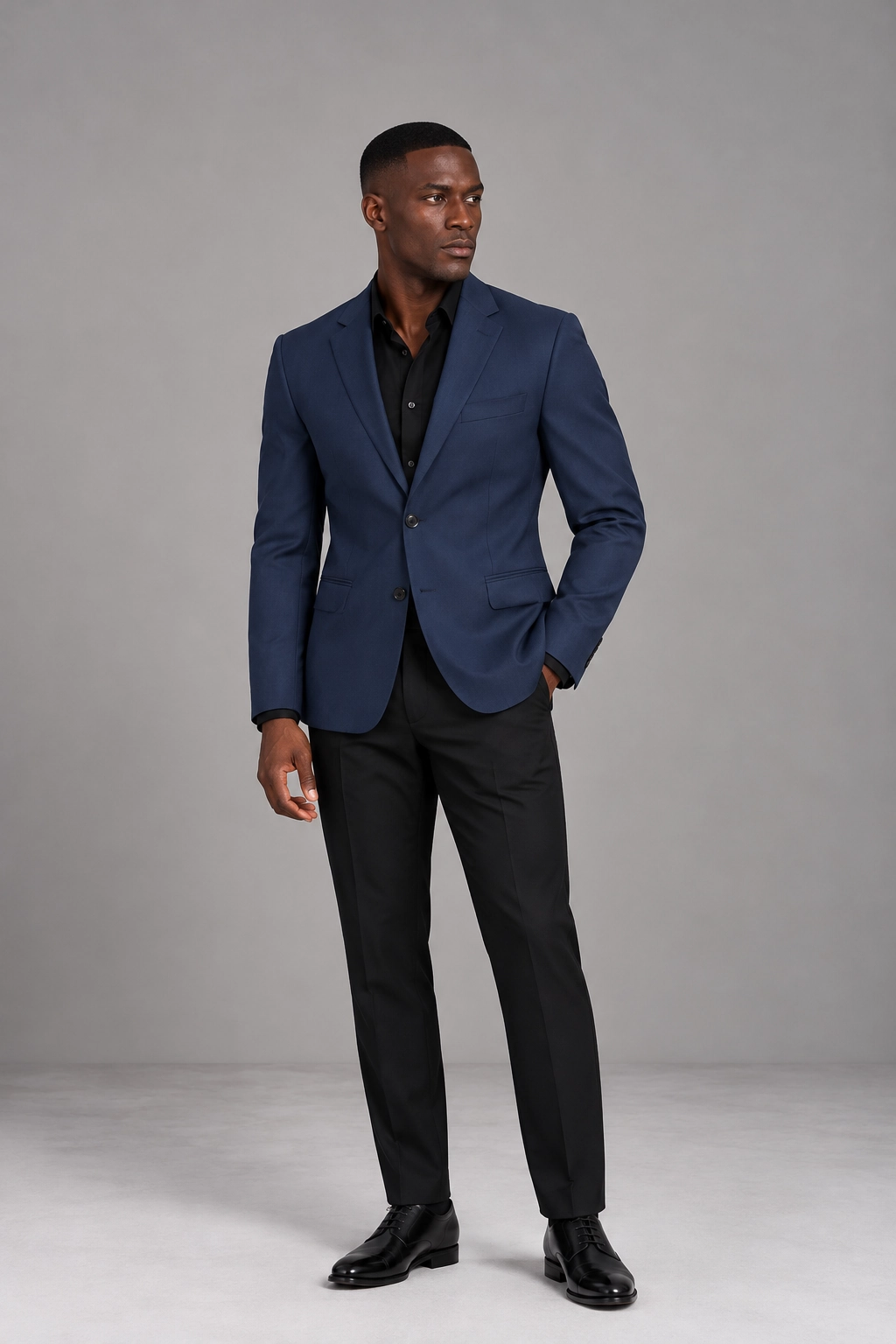 Midnight Navy Contrast Blazer &amp; Black Trouser Set