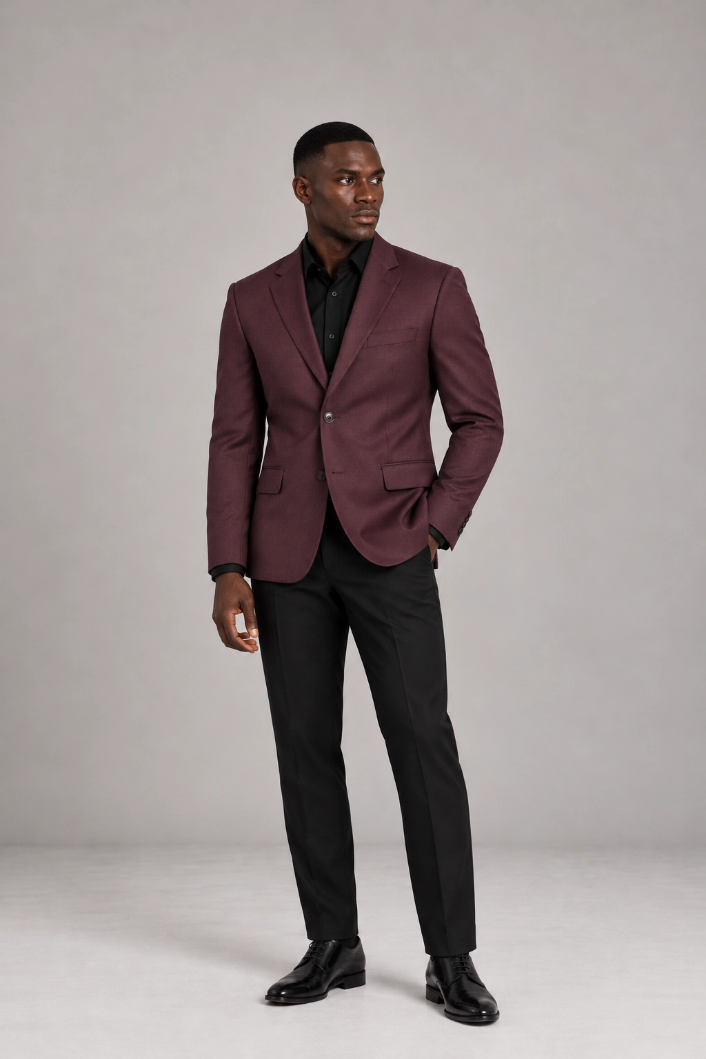 Burgundy Blazer &amp; Black Trouser Set