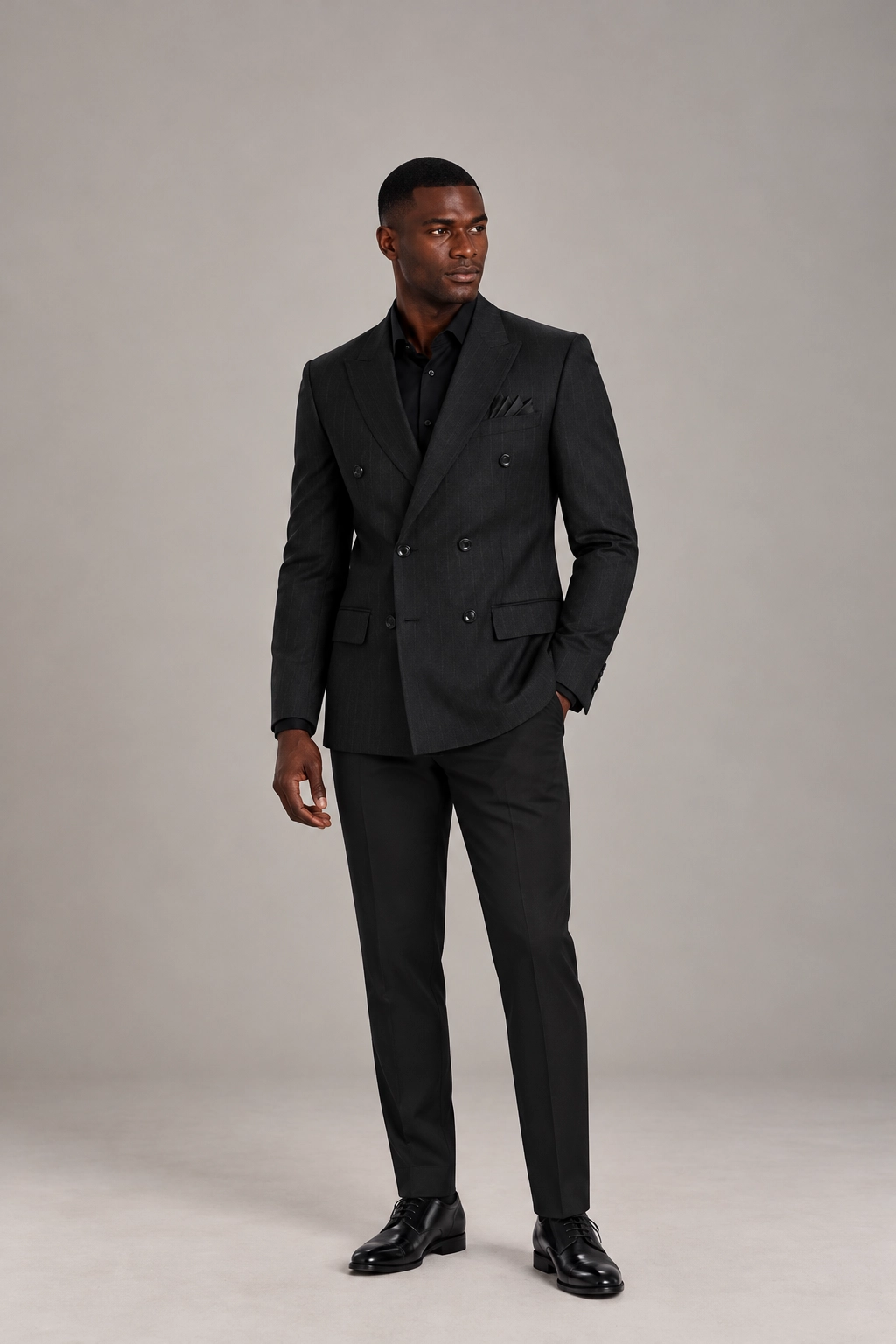 Charcoal Black Double-Breasted Blazer &amp; Black Trouser Set
