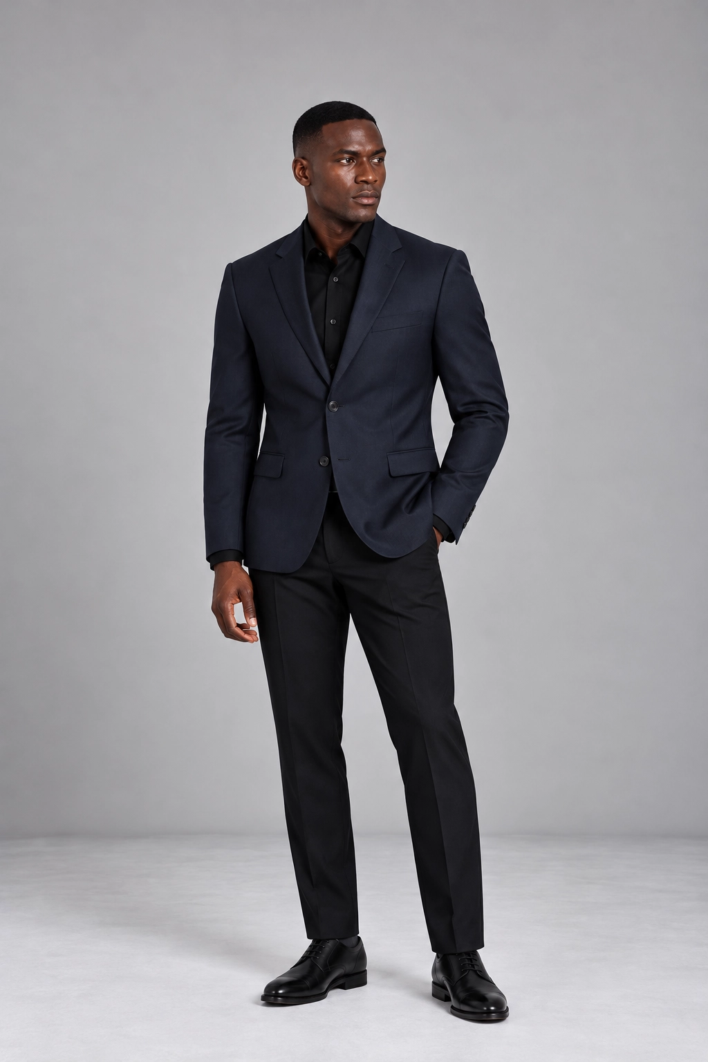 Midnight Navy Blazer &amp; Black Trouser Set